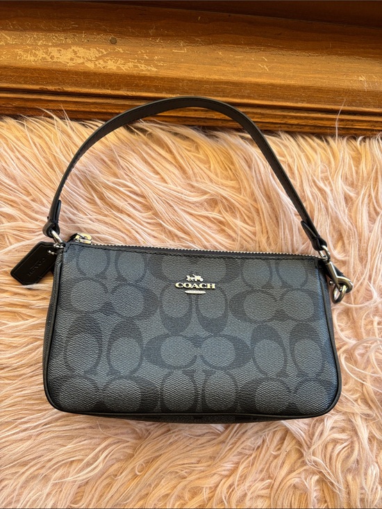 Coach Handbags - Coach Black Signature Canvas Shoulder Pouch with Silver Hardware